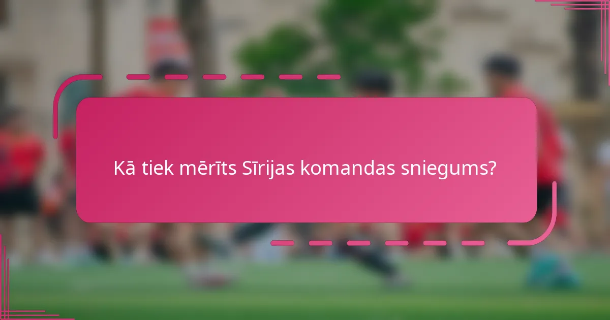 Kā tiek mērīts Sīrijas komandas sniegums?