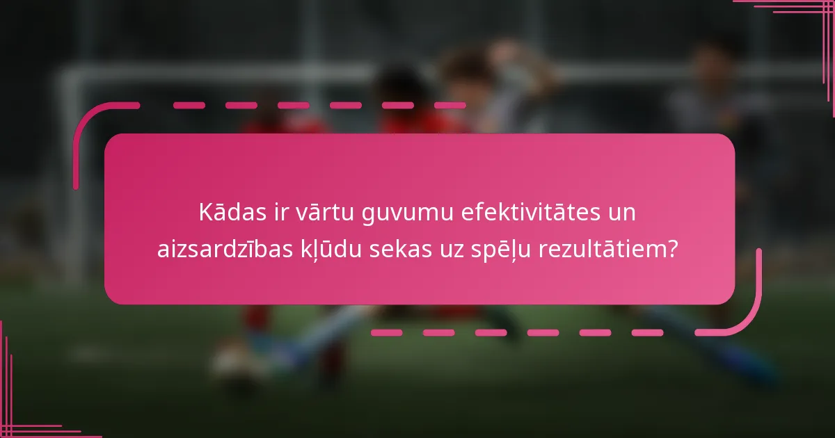 Kādas ir vārtu guvumu efektivitātes un aizsardzības kļūdu sekas uz spēļu rezultātiem?